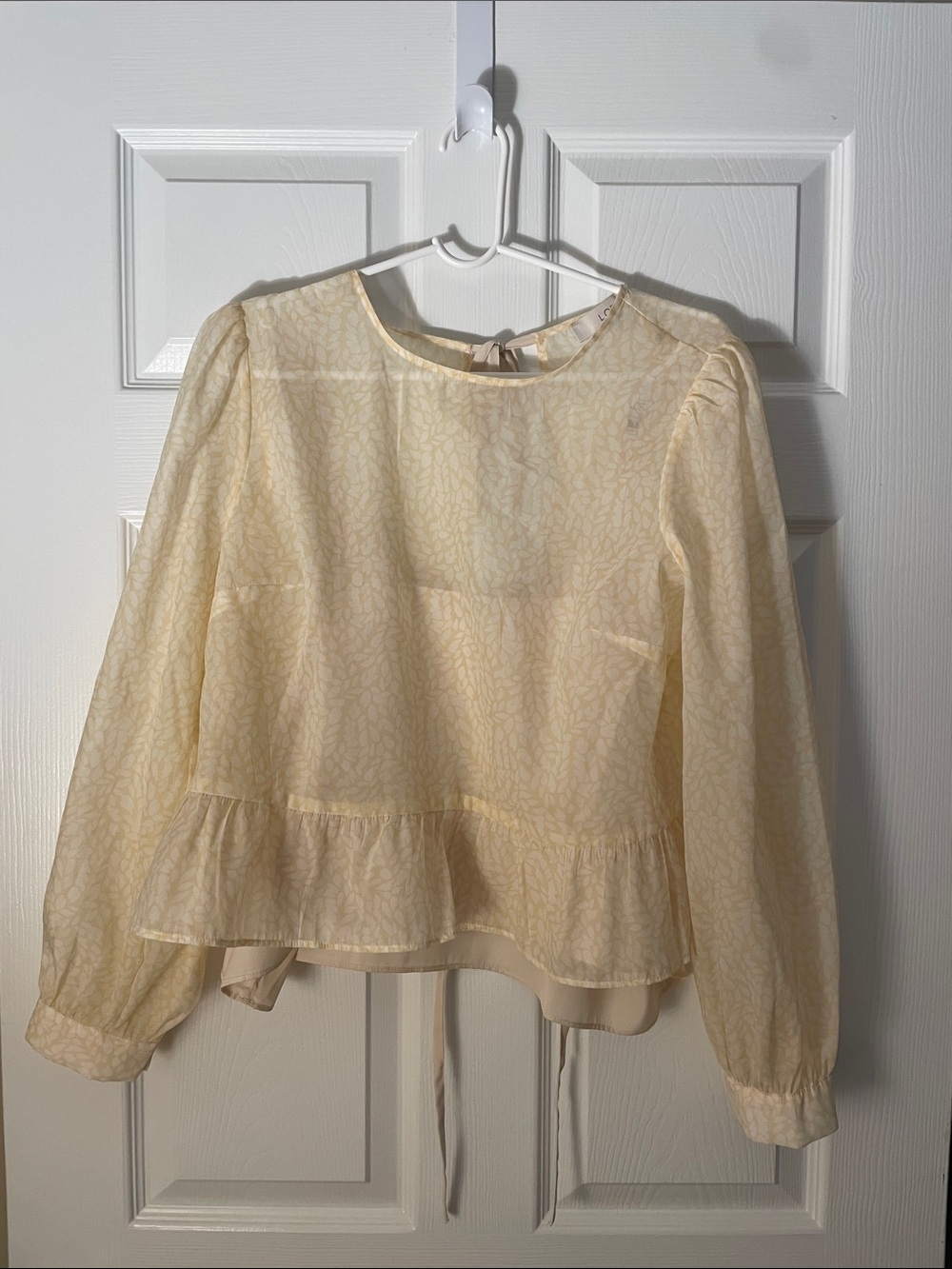 LOFT Pale Yellow Sheer Peplum Blouse